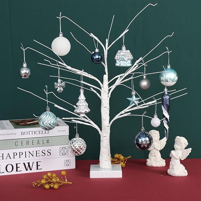 124Ct Blue and Silver Christmas Ornaments Set, Elegant Shatterproof Assorted Christmas Decorations for Xmas Tree Snowflake Icicle House Ball Ornaments Baubles for Holiday Party Decor (Blue&Silver