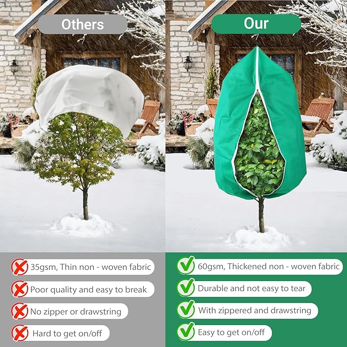 Plant Covers Freeze Protection 23.6" W x 31.5" H—4 Packs Patio Winterizing Frost Cloth & Frost Blankets for Outdoor Plants,Green Plant Freeze Protection Cover, Shrub/Tree Winter Protectors