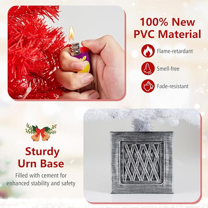 GOFLAME 2 Pack 4FT Pre-Lit Artificial Christmas Entrance Tree, Potted Candy Cane Xmas Tree with 300 Branch Tips, 100 Warm LED Lights, Urn Base, Indoor Outdoor Holiday Decoration Tree for Home Party