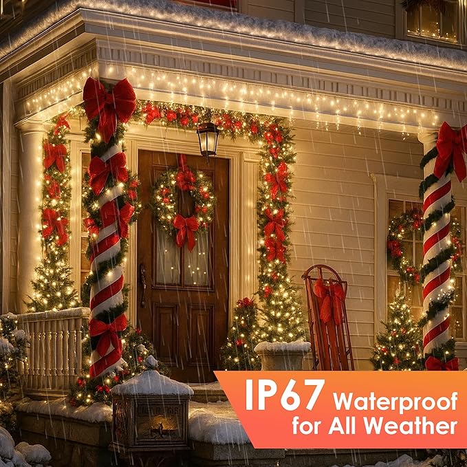 Christmas Lights 600 LED 196FT, IP67 Waterproof Christmas Tree Lights with 8 Modes, Outdoor String Lights with Timers & Memory Function, Xmas Light for Holiday Decor (Warm White)