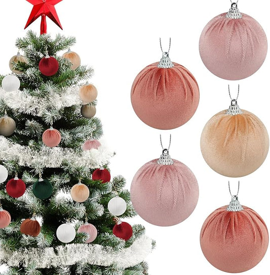 Woration 9pcs Velvet Fabric Christmas Decoration Balls 2.36inch Xmas Hanging Ornaments Assorted Light Color Balls for Garlands Tree Wedding Party
