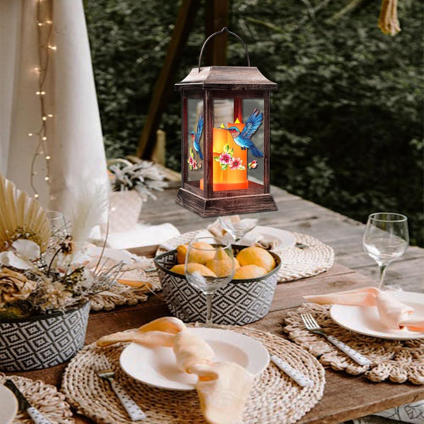 Hummingbird Solar Lanterns Outdoor, Metal Glass Hanging Solar Lights, Gardening Gifts for Mom Women Mother's Day, Waterproof Garden Decor Decorative Lights for Outside Yard Porch Patio Decorations