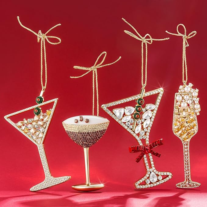 2025 Christmas Martini Ornaments, Martini Ornament for Christmas Tree, Hanging Christmas Decoration Gifts for Sisters Mom Grandparent Women Men (Gold)