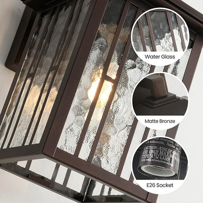 Outdoor Wall Light, Matte Brown Porch Light Fixtures, Waterproof Outside Wall Lantern, Anti-Rust Exterior Wall Mount Sconce with Water Glass for House Garage Patio