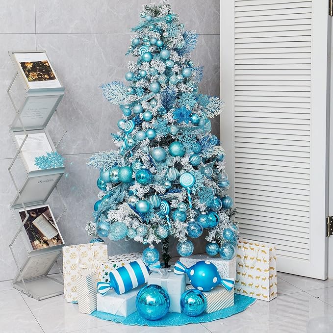 XmasExp 99-Pack Christmas Ball Ornaments Assorted Shatterproof Christmas Tree Decorations with Hand-held Gift Package for Xmas Tree,Home,Party (Light Blue)