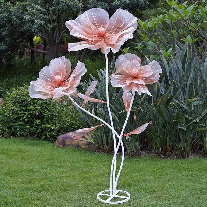 Giant Flowers for Decoration,3-Head Large Artificial Silk Flower with Standing Stems and Base for Party Banquet Wedding Reception Background Decor Home Decor (Champagne Gradient)