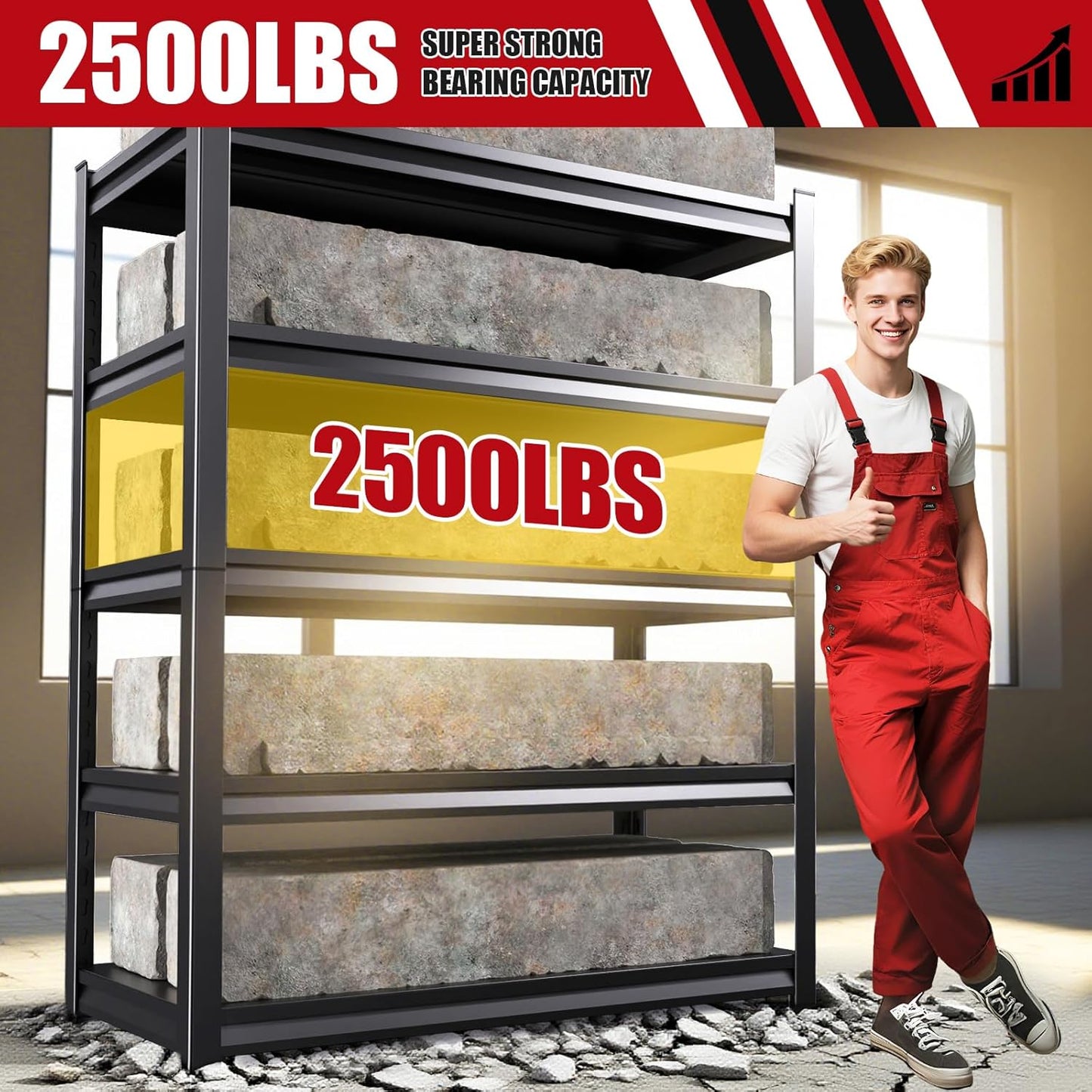 72''H*46''W Garage Shelving, 2500LBS Heavy Duty Shelvings, Adjustable Garag Storage Shelves, 5 Tier Metal Shelving Unit Wood Storage System Utility Storage Rack for Industrial, Warehouse, Basement