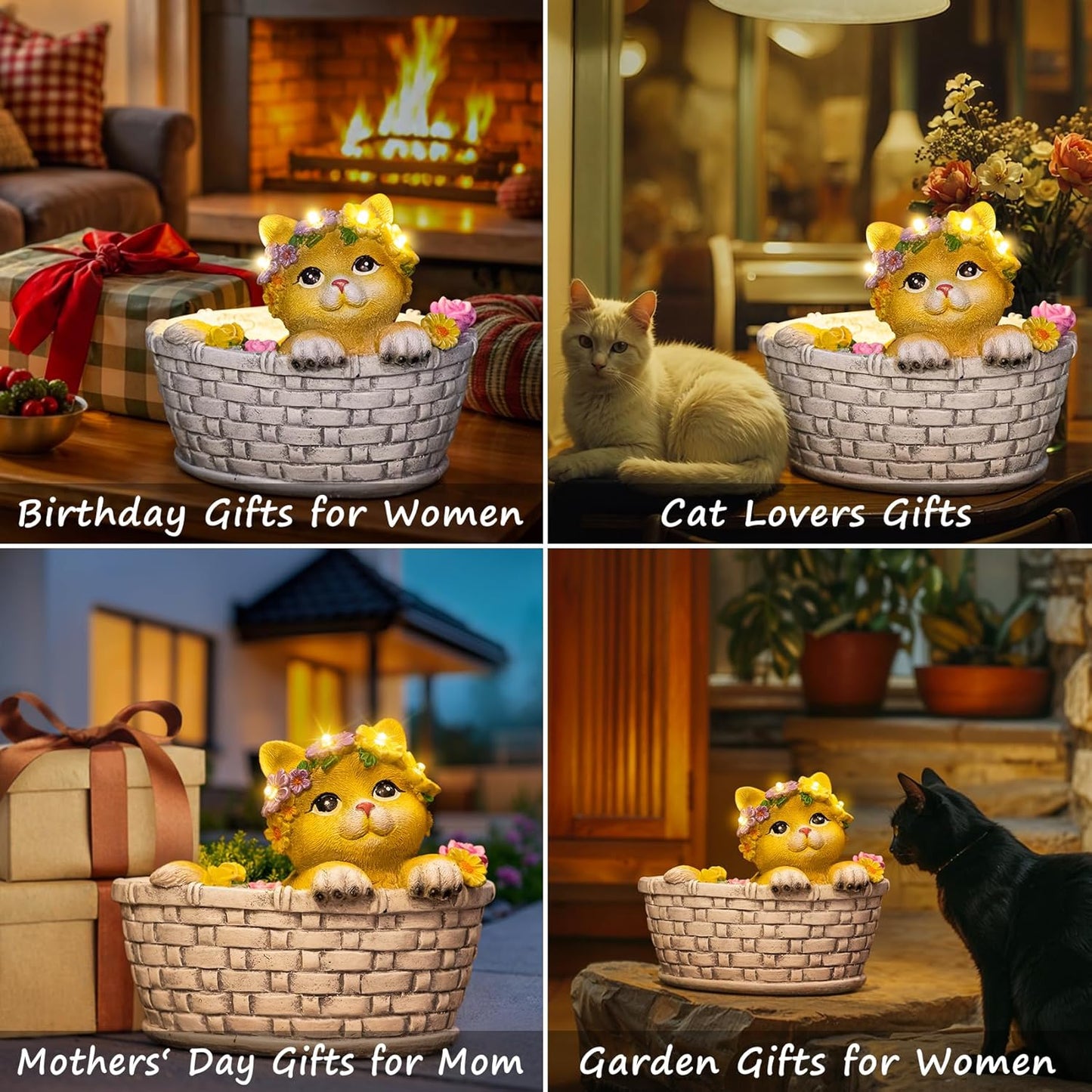 HOMEIMPRO Cat Solar Lights Garden Gifts for Mom, Garden Decor for Outside, Cat Solar Statue Lights, 8LED Kitten Yard Decorations, Mothers Day Birthday Gifts Women Wife