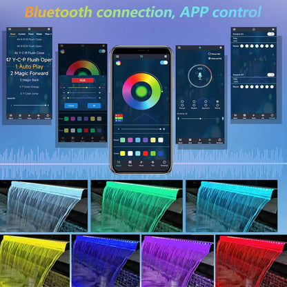 LED Light Strip Color Changing Waterfall Show Lights,Remote and APP Control Waterproof Aluminum LED Lights for Pool Pond Waterfall Fountain Landscape Lighting Decor 35.04"