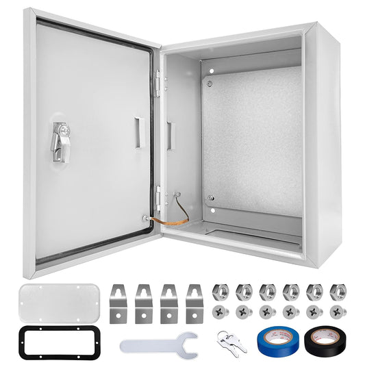 Outdoor Electrical Box 16 x 12 x 8”D NEMA 4X Enclosure Steel Box, Waterproof & Dustproof Outdoor/Indoor Lockable Electrical Junction Box, with Mounting Plate