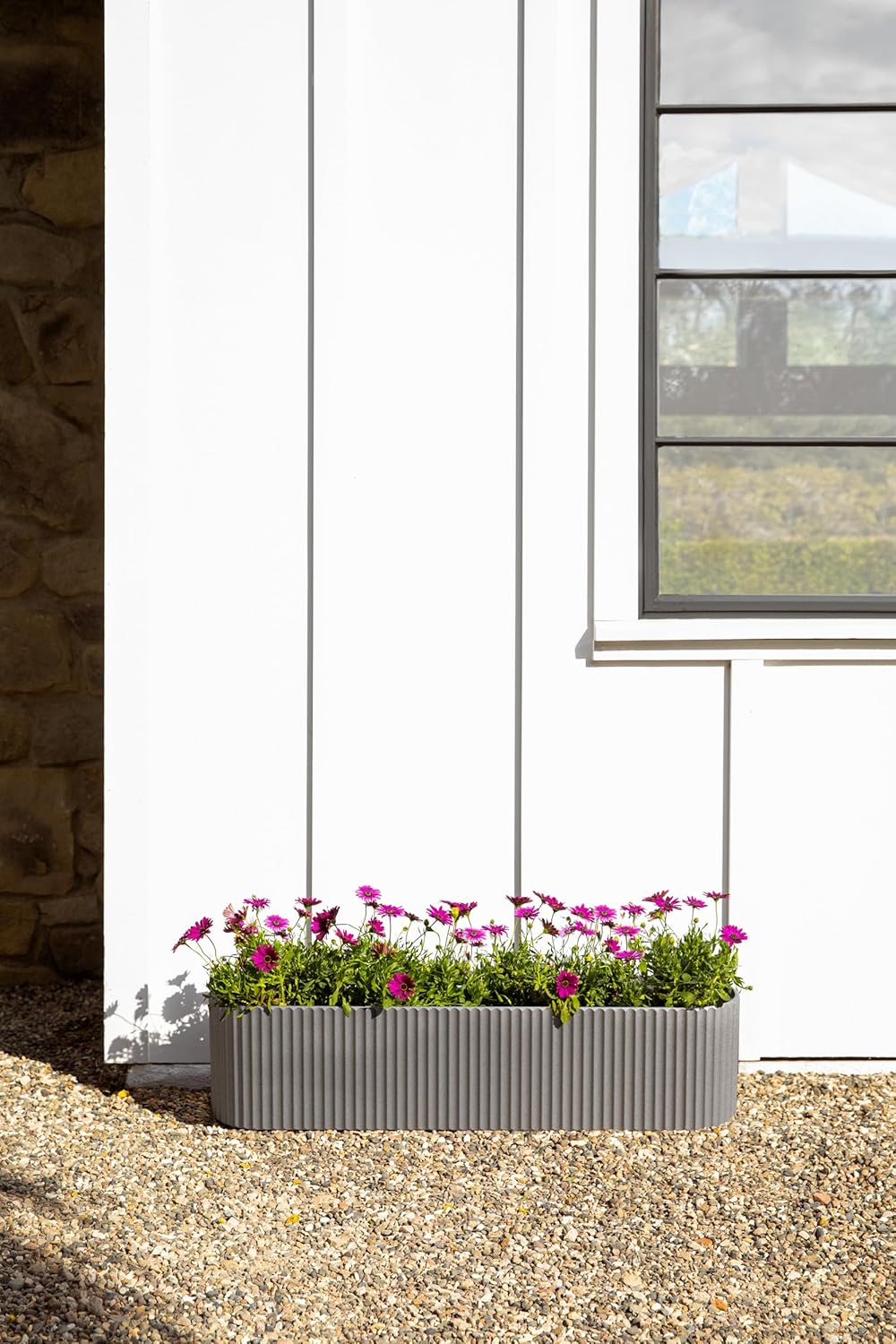 Veradek Demi Series Window Box Planter - Long Planter Box for Windowsill/Balcony | Durable Plastic-Stone Composite Material | Modern Décor for Flowers/Herbs