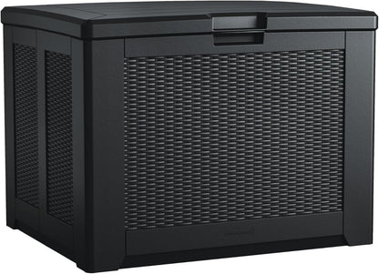 Rubbermaid Medium Resin Outdoor Storage Deck Box (74 Gal), Weather Resistant, Black, Deck Organization for Home/Backyard/Pool Chemicals/Toys/Garden Tools/Porch/Patio Cushions