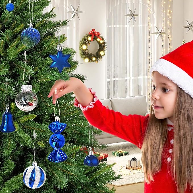 ILLUMINEW 111-Pack Christmas Balls Ornaments,Assorted Shatterproof Christmas Ornaments Set, Luxurious Hanging Pendants Package for Christmas Tree Party Holiday Indoor Decor (111Pcs-Blue)