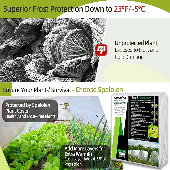 Plant Covers Freeze Protection, 10ft X 50ft Floating Row Cover 1.47 oz/yd² Fabric, Garden Frost Cloth Frost Blanket Plant Frost Covers for Outdoor Winter Frost/Sun Pest Protection - White