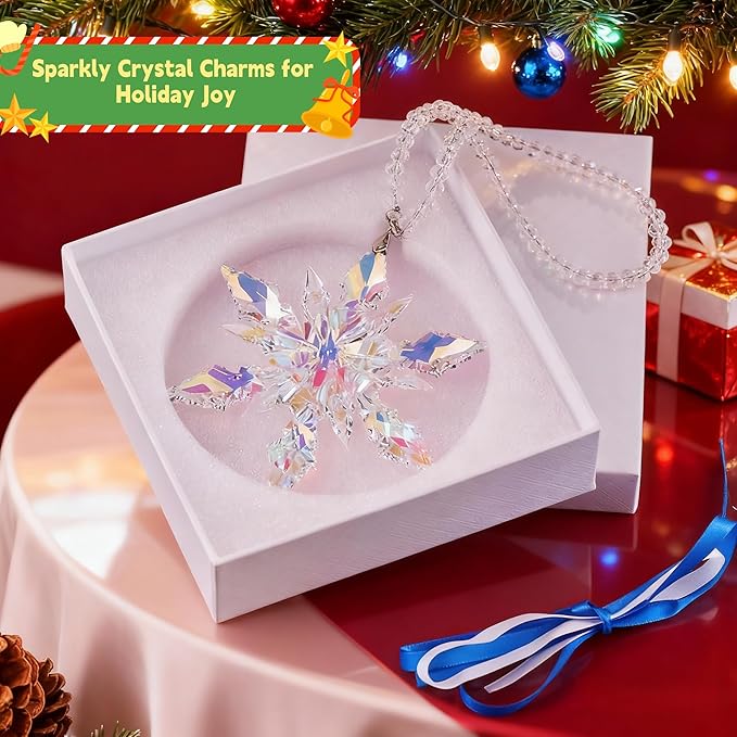 Luxury Crystal Christmas Snowflake Ornaments Christmas Tree Hanging Decorations Gifts for Women Girls Family Friends (Multicolor)