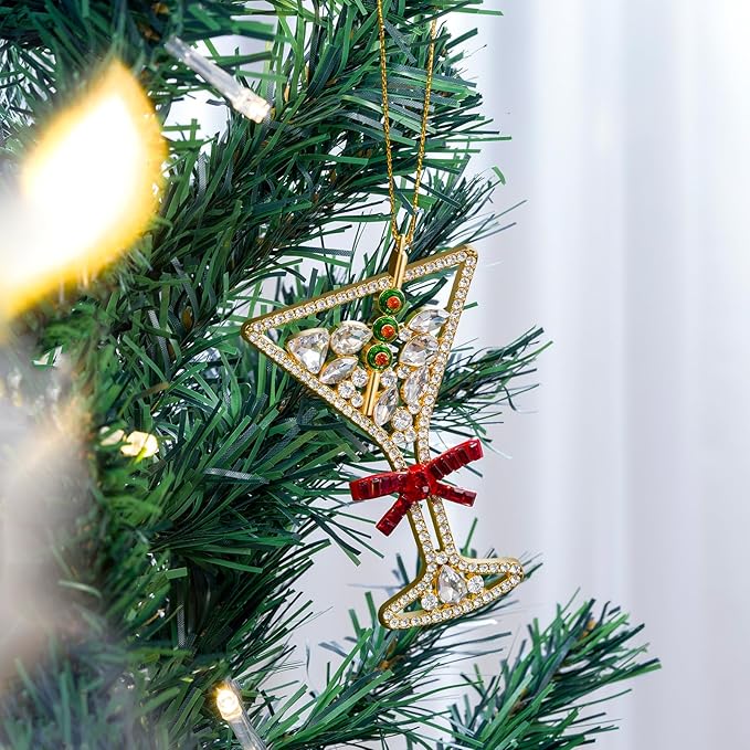 2025 Christmas Martini Ornaments, Martini Ornament for Christmas Tree, Hanging Christmas Decoration Gifts for Sisters Mom Grandparent Women Men (Gold)