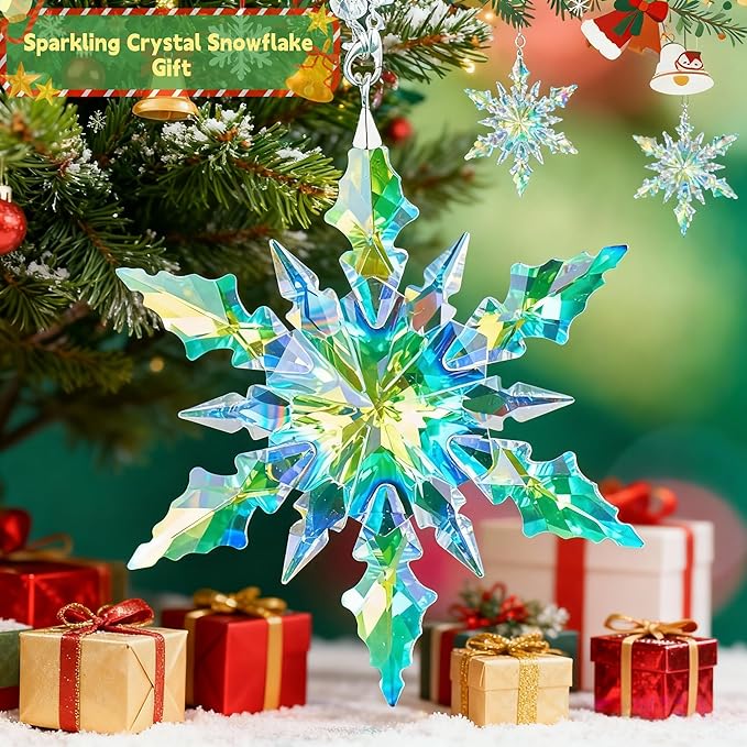 Luxury Crystal Christmas Snowflake Ornaments Christmas Tree Hanging Decorations Gifts for Women Girls Family Friends (Multicolor)