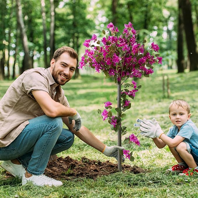 MGWILL 4FT Artificial Bougainvillea Tree, Set of 2 Faux Silk Floral Blooming Tree with Ground Spike, Decorative Topiary Plant, Fake Flowers Plants for Indoor Outdoor Porch Decor