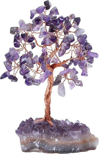 Crocon Amethyst Crystal Tree with Cluster Base Tree of Life Decor for Shelf, Bedroom, Birthday Gifts for Women, Sister Gift, Birthday Gifts for Mom, Cute Home Office Decor Purple Housewarming Present