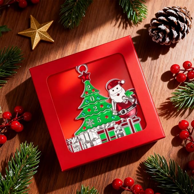 Christmas Ornament 2025 for Christmas Tree Hanging Decorations, Christmas Tree and Santa Claus Decorative Pendants, Dated 2025 Metal Xmas Ornament for Holiday Decorative Keepsake Gift