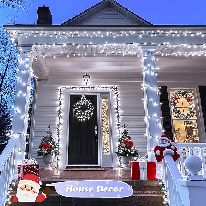 JMEXSUSS 500 LED White Christmas Lights Outdoor, 173ft 8 Modes Led Christmas Lights, Waterproof White String Light for Tree House Wedding Party Xmas Decorations