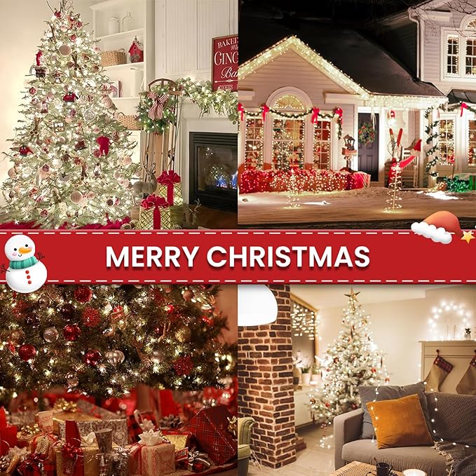 2-Pack Connectable Christmas Lights Outdoor, Total 164FT 400LED Christmas String Lights Waterproof with 8 Modes & Timer, Green Wire Twinkle Lights for Xmas Tree Decorations Outdoor Indoor, Cool White