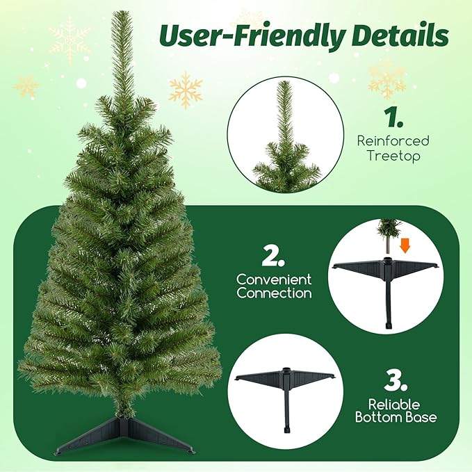 HAPPYGRILL 3 FT Small Christmas Tree, Artificial Tabletop Christmas Tree with Stand, Xmas Tree for Home Office Festival Decoration