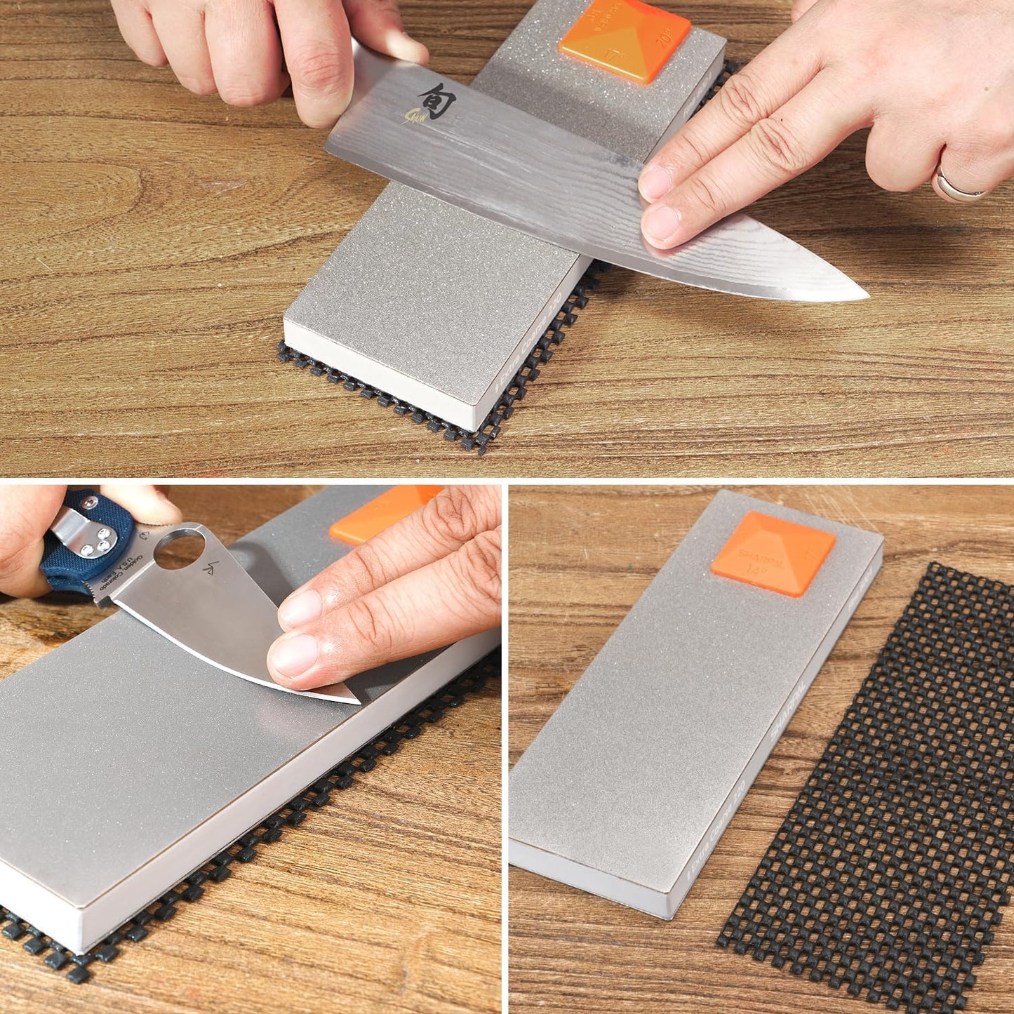 SHARPAL 169H Large 8" x 3" Dual-Grit Diamond Sharpening Stone – Extra-Coarse 220 & Fine 600 Grit Monocrystalline Diamond Whetstone, Professional Knife Sharpener with Anti-Slip Pad and Angle Guide