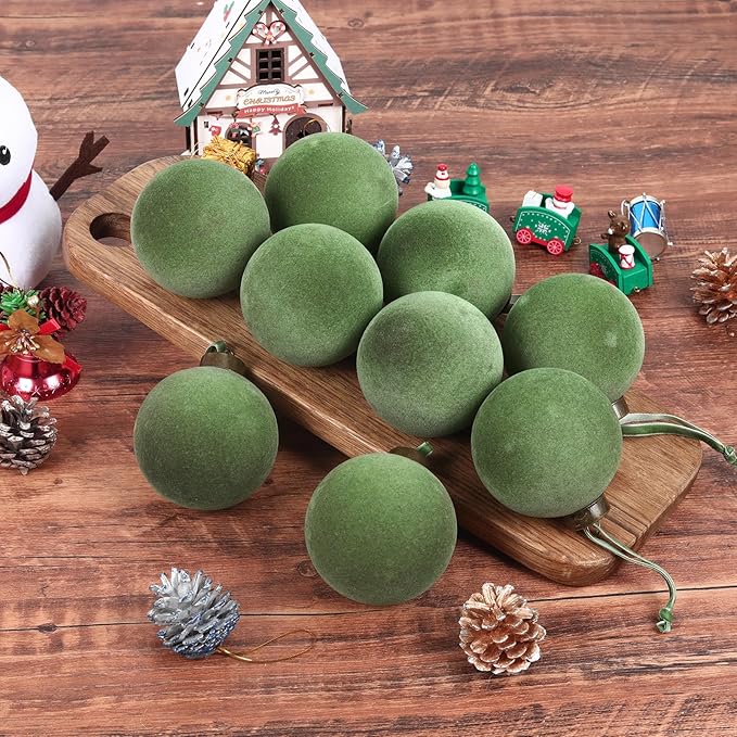6 Pcs Velvet Christmas Balls Bulk Shatterproof Plastic Christmas Tree Decorations for Decorative Hanging Baubles (6, Green, 3.94Inch)