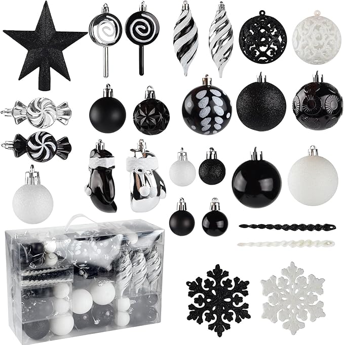Shatterproof Christmas Ball Ornaments Set, 130 Pack Christmas Tree Decorations, Assorted Hanging Christmas Balls Bulk for Holiday Indoor Outdoor Xmas Party Decor (130 Black)