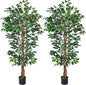 Artificial Ficus Tree 5FT Faux Silk Plants with Sturdy Plastic Nursery Pot,Fake Ficus Trees for Home Office Farmhouse Indoor Outdoor Decor Perfect Housewarming Gift (5FT-2Packs)