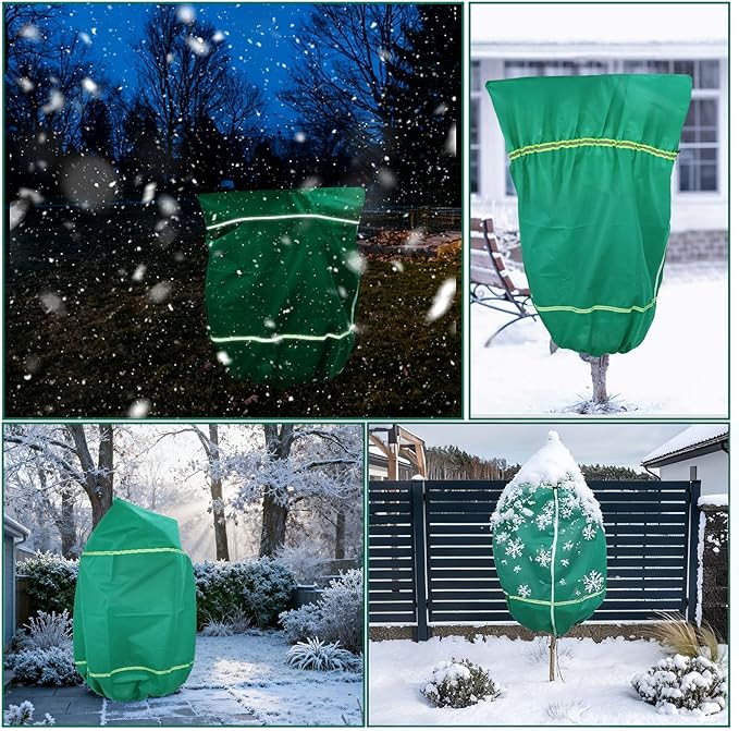 IC ICLOVER Plant Covers Freeze Protection for Winter, 4 Pack 47"x71" Frost Blankets for Outdoor Plants with Zipper Drawstring, Plant Freeze Protection Tree Cover Bags Cloth for Shrub Bush Fruit Potted