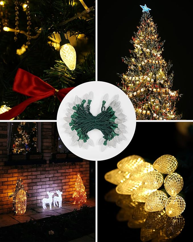 C7 Led Christmas String Lights, 25.16ft 50 LED Connectable Outdoor Indoor Decorative Light Strand, Warm White Xmas Holiday Lights for House, Christmas Tree, Patio, Party Decoration, UL Listed