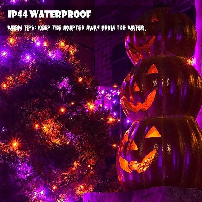 Toodour Halloween Orange & Purple Lights, 131ft 350 LED Plug in String Lights with 8 Modes and Timer, Connectable, Waterproof Halloween Outdoor Lights for Home, Party, Garden,Holiday Decorations