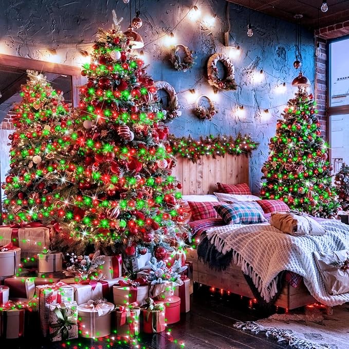 XURISEN 403FT 1000 LED Christmas Lights Outdoor Green Wire String Lights 8 Modes with Timer Memory Waterproof Fairy Light Plug in for Xmas Tree Wedding Yard Party Holiday Decorations(Red+Green)