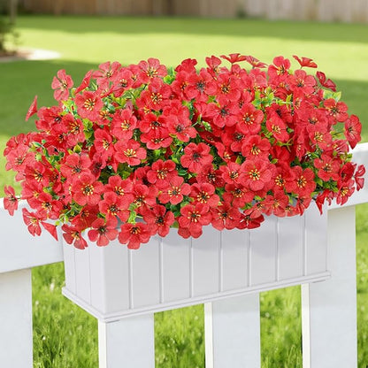 Lifewit Artificial Flowers for Outdoor Indoor, 12 Bundles Plastic Fake Flowers Daisy with Eucalyptus Leaves for Home Garden Decor, Porch, Window Box(Red)