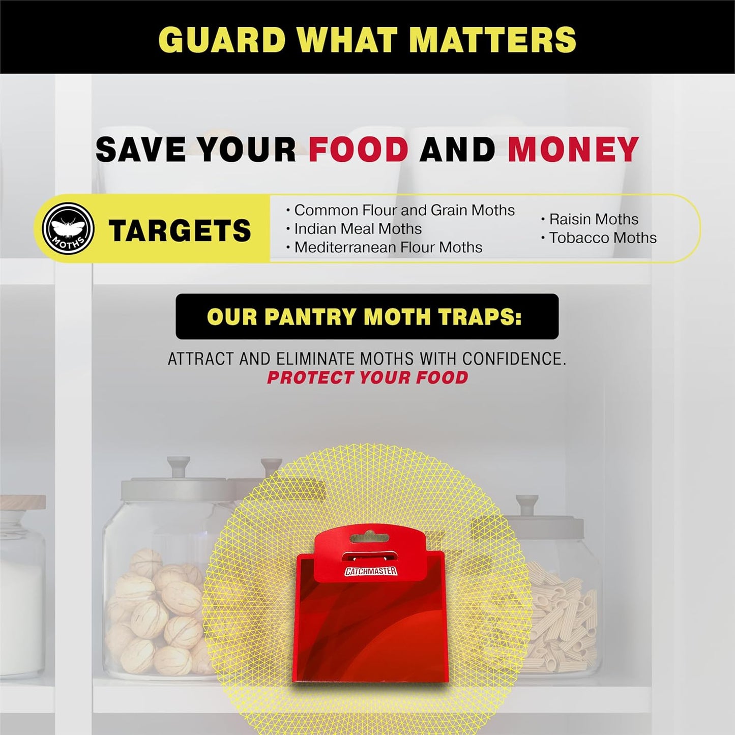 Catchmaster Pantry Moth Traps with Premium PheroGuard Technology – XL, Extra-Strength Glue – Odorless, Kids and Pet Safe – Traps & Eliminates Moths – Protects Pantry, Cabinets & Food Storage – 6-Pack