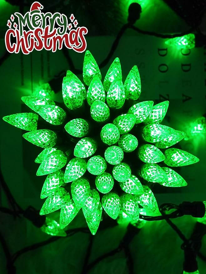2 Pack C6 Christmas Lights Outdoor Indoor, Total 200 LED 66 FT Connectable Christmas String Lights with Timer & 13 Modes, Waterproof Twinkle Light for Xmas Tree Yards Party Wedding Decorations (Green)