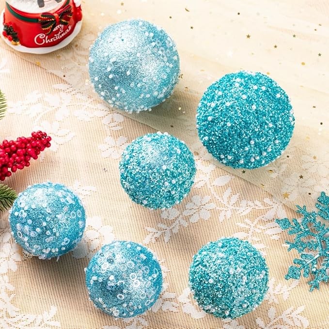 8CT Christmas Ball Ornaments, Baby Blue Christmas Ball Decorations Shatterproof Plastic Hanging Pearl Balls for Holiday Party(90mm/3.54")