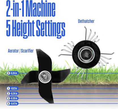 Westinghouse 16-Inch 15 Amp 2-in-1 Corded Electric Dethatcher and Aerator with 14.5 Gallon Thatch Collection Bag, 5-Position Depth Adjustment and 3-Position Angle Settings