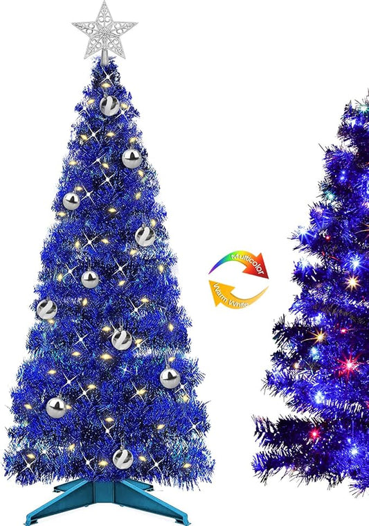 4 Ft Christmas Tree Remote Control 8 Modes Dual Color Change Timer 100 Warm White&Colored Lights 18 Christmas Ball Ornaments 3D Star Battery Operated Small Xmas Tree Table Indoor Holiday Party Decor