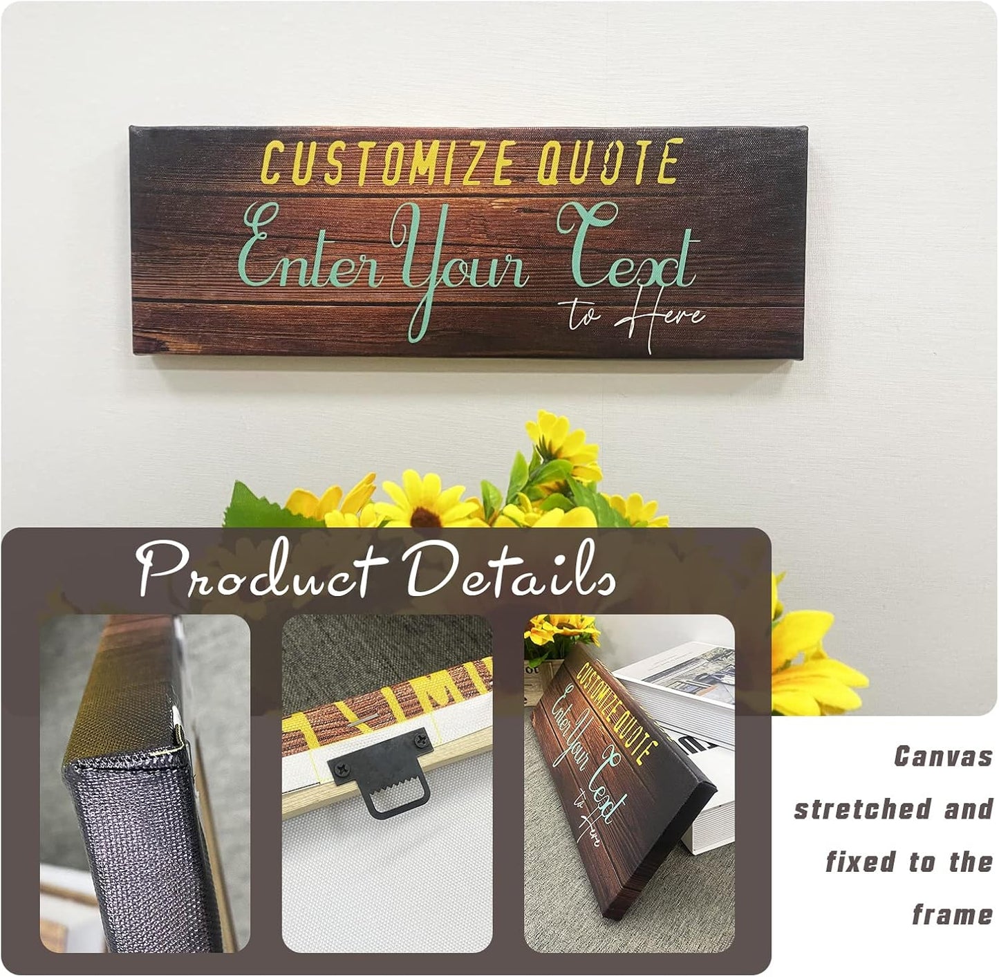 Custom Text Canvas Wall Art Print Personalized Quotes Wall Decor Customized Wooden Background Signs Plaques Rustic Home Decorations (5.5x16.5inch)