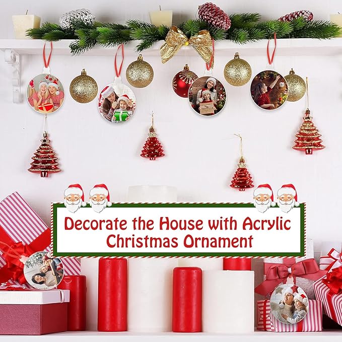 200 Pcs Christmas Acrylic Ornaments, Clear Ornaments DIY Blank Round Acrylic Ornament for Christmas Bauble Tree Decoration Tag Craft (3 Inches)