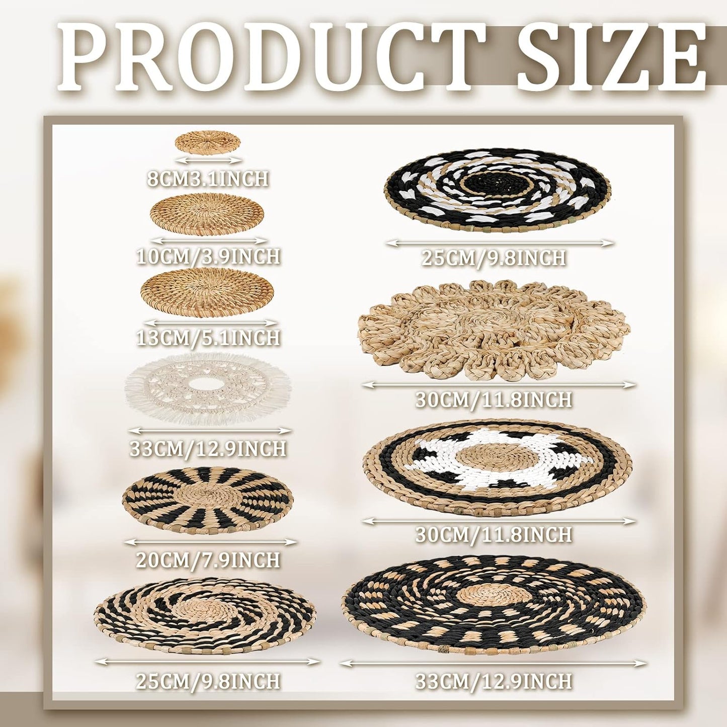 Tatuo 11 Pcs Boho Wall Basket Decor Decorative Bulrush Woven Basket Wall Decor Art Round Farmhouse Hanging Baskets for Kitchen Rustic Home Summer Decorations, Multi Sizes(Boho)