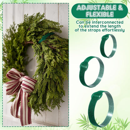 80 Pcs 16 Inch Christmas Garland Ties Green Adjustable Holiday Banister Ties Reusable Fastener Strap Nylon Garden Plant Cable Strap Christmas Tree Wreath Hook Loop Organizer for Home Office