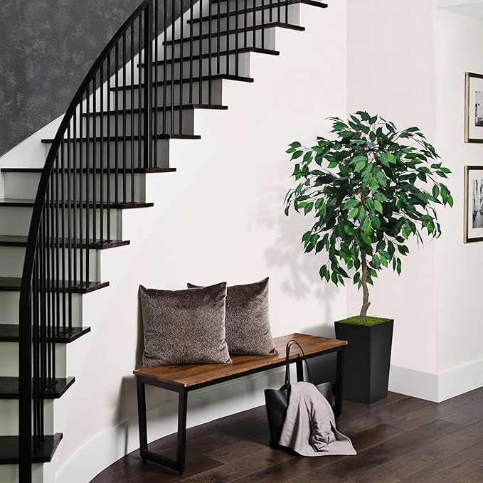 Artificial Ficus Tree 5FT - Faux Indoor Tree with Black Tall Planter - Fake Ficus Floor Plant in Pot - Artificial Silk Tree for Home Office Living Room Decor Indoor