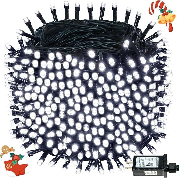 BHCLIGHT Extra-Long 165FT 500LED Christmas String Lights Outdoor/Indoor, Timer & Memory & 13 Modes, Cool White String Lights Waterproof Green Wire Tree Lights for Xmas Holiday Party