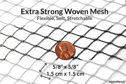 AlpineReach Garden Netting 7.5 x 65 ft Heavy Duty Bird Net, Deer, Plant Protection Extra Strong Woven Mesh, Reusable Kit with Zip Ties, Animal Fencing for Fruits Trees, Black