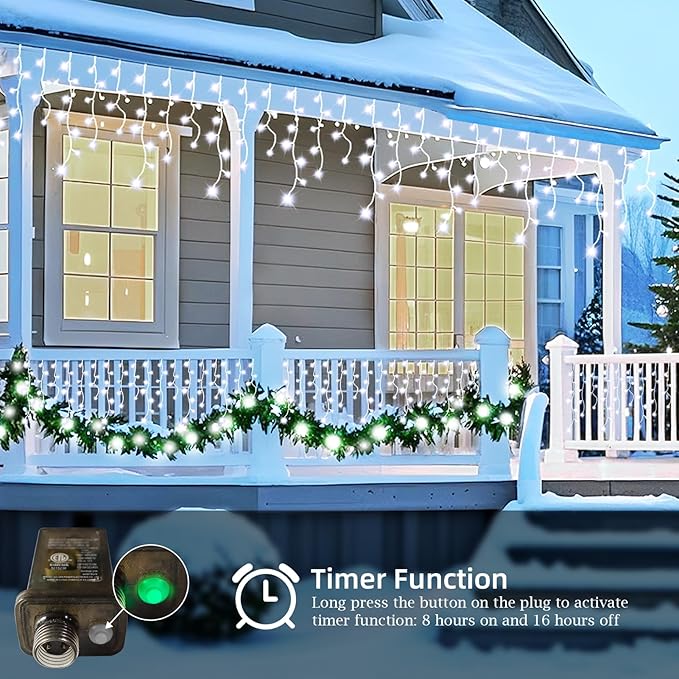 65 FT 640 LED Christmas Lights Outdoor Decorations Clear Wire String Lights Plug in 120 Drops 8 Modes Memory Timer Connectable Curtain Fairy Lights Waterproof for Holiday Wedding Party-Cool White