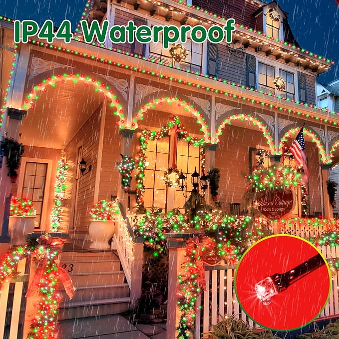 XURISEN 551FT 1400 LED Christmas Lights Outdoor Green Wire String Lights 8 Modes with Timer Memory Waterproof Fairy Light Plug in for Xmas Tree Wedding Yard Party Holiday Decorations(Red+Green)